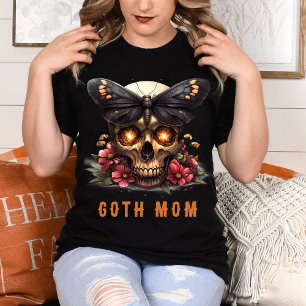 Goth Mom Floral Skull Moth Orange Muttertag T-Shirt