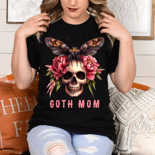 Goth Mom Floral Skull Moth Pink Muttertag T-Shirt