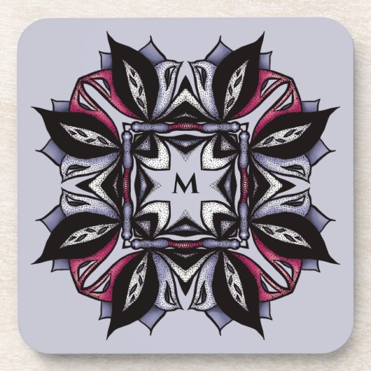 Goth Monogram Black Lila Gothic Mandala Getränkeuntersetzer (Vorderseite)