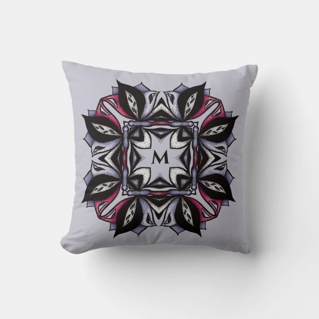 Goth Monogram Black Lila Gothic Mandala Kissen (Vorderseite)