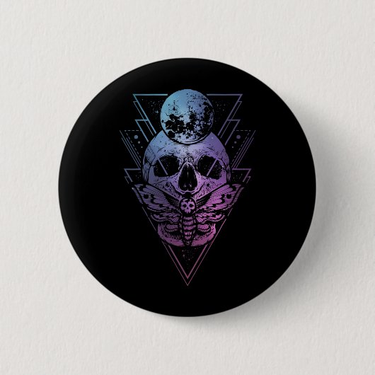 Goth Moon Skull Gothic Wicca Crescent Lunar Moth Button (Vorderseite)