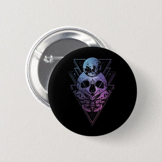 Goth Moon Skull Gothic Wicca Crescent Lunar Moth Button (Vorne & Hinten)