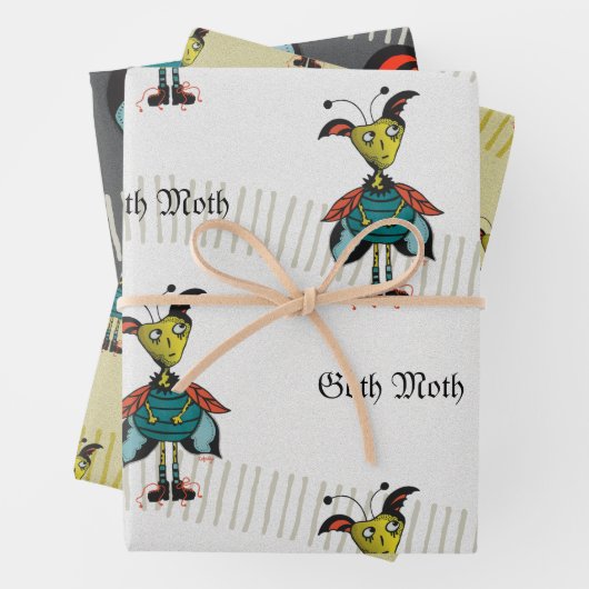 Goth Moth - Wrapping Paper Flat Sheet Set 3 Geschenkpapier Set (Beispiel)