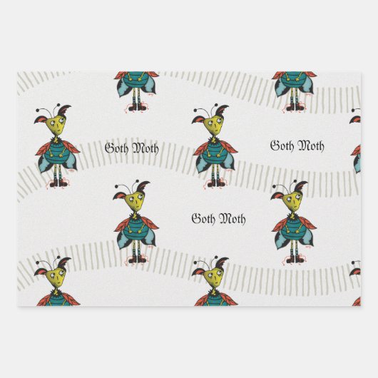 Goth Moth - Wrapping Paper Flat Sheet Set 3 Geschenkpapier Set (Vorderseite)