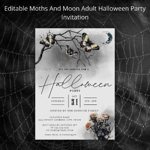 Goth-Motten und mondschwarze Erwachsene Halloween- Einladung