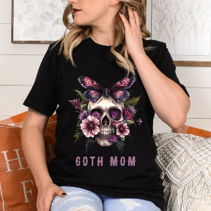 Goth Mutter Floraler Totenkopf-Mottenlila Mutterta T-Shirt