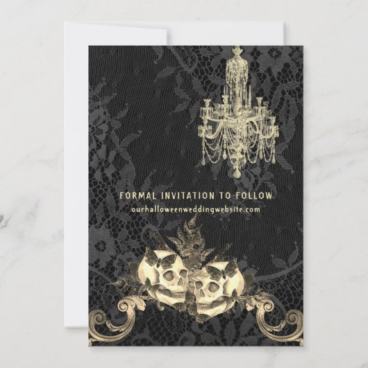 Goth October Skeleton Halloween Hochzeit Save The Date (Rückseite)