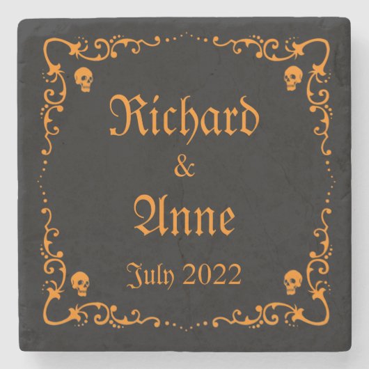 Goth- oder Halloween-Hochzeit Steinuntersetzer (Vorderseite)