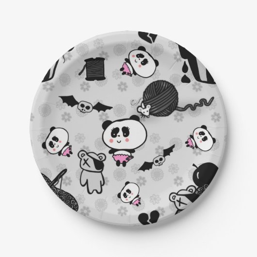 Goth Panda Baby Skull Cupcakes Doodles Pappteller (Vorderseite)