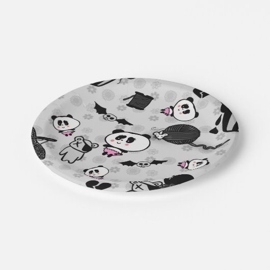 Goth Panda Baby Skull Cupcakes Doodles Pappteller (Schrägansicht)