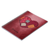 Goth Patched Up Heart on Red Grunge Hintergrund Notizblock (Linke Seite)