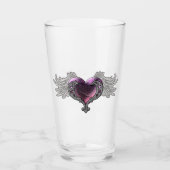 Goth Pink Heart mit Angel Wings Glass Cup Glas (Vorderseite)
