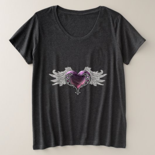 Goth Pink Heart mit Angel Wings Große Größe T-Shirt (Design vorne)