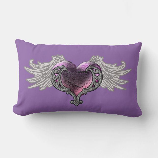 Goth Pink Heart mit Angel Wings Throw Kissen (Vorderseite)