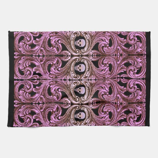 Goth Pink Ornament mit Skull Geschirrtuch (Horizontal)