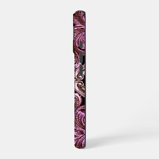 Goth Pink Ornament mit Skull iPhone 16 Hülle (Linke Seite)