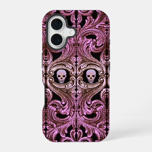 Goth Pink Ornament mit Skull iPhone 16 Hülle (Rückseite)