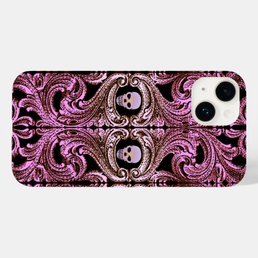 Goth Pink Ornament mit Skull iPhone Case (Rückseite (Horizontal))