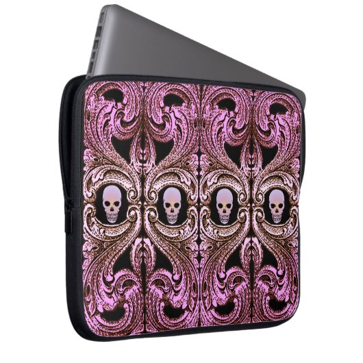 Goth Pink Ornament mit Skull Laptopschutzhülle (Vorne Rechts)