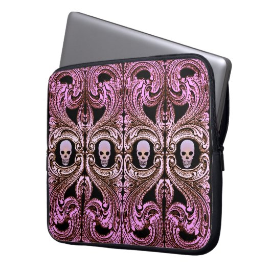 Goth Pink Ornament mit Skull Laptopschutzhülle (Vorderseite Links)