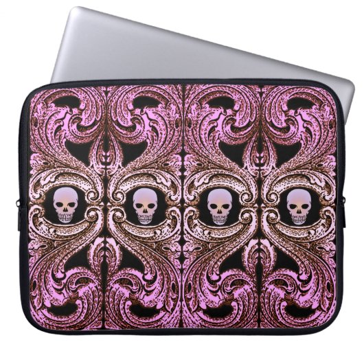 Goth Pink Ornament mit Skull Laptopschutzhülle (Vorderseite)