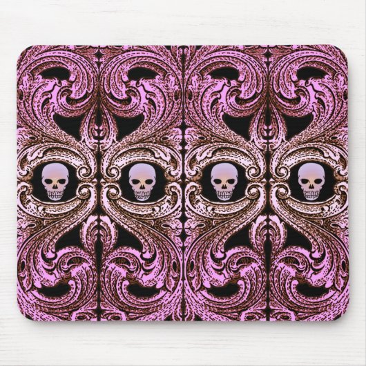 Goth Pink Ornament mit Skull Mousepad (Vorne)