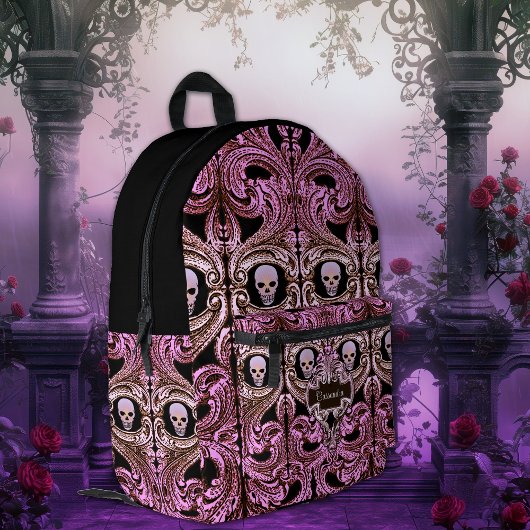 Goth Pink Ornament mit Skull Personalisiert Bedruckter Rucksack