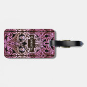 Goth Pink Ornament mit Skull Personalisiert Gepäckanhänger (Rückseite horizontal)