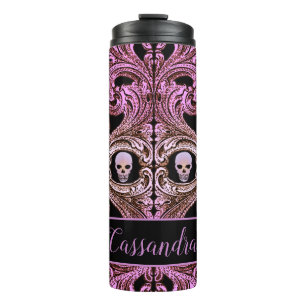 Goth Pink Ornament mit Skull Personalisiert Thermosbecher