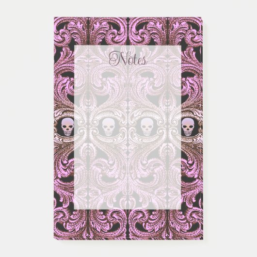 Goth Pink Ornament mit Skull Post-it Klebezettel (Vorderseite)