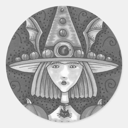 GOTH PUMPKIN WITCH HALLOWEEN STICKERS SHEEE Round (Vorderseite)