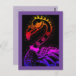 GOTH PUNK ROCKER FLAMINGO, SKULLS, SPIKED HAAR POSTKARTE