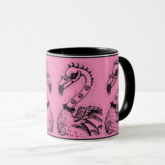 GOTH PUNK ROCKER FLAMINGO, SKULLS, SPIKED HAAR TASSE (VorderseiteRechts)
