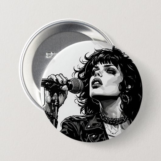 Goth-Punk-Sängerin Retro-Grafik-Art-Stil Button (Vorne & Hinten)