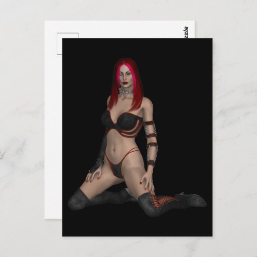 Goth Punk Vampire Frau in Black Leather Postkarte (Vorne/Hinten)