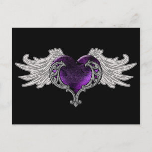 Goth Purple Heart mit Engelsflügeln Postkarte