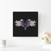 Goth Purple Heart with Angel Wings Wall Clock Quadratische Wanduhr (Zuhause)