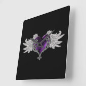 Goth Purple Heart with Angel Wings Wall Clock Quadratische Wanduhr (Winkel)