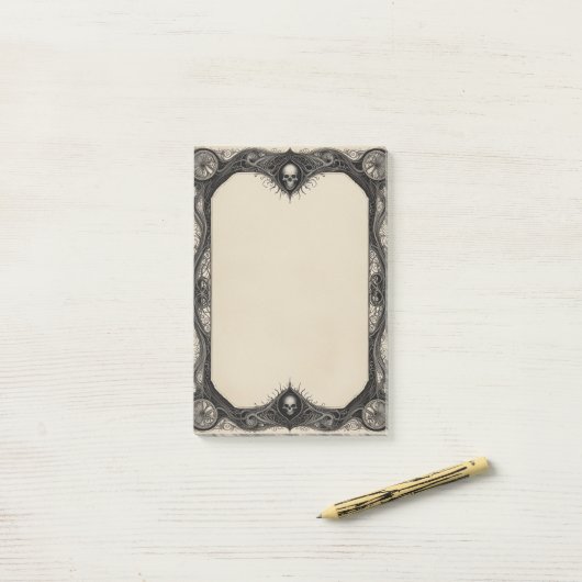 Goth-Rahmen mit Totenköpfen Post-it Klebezettel (Auf Schreibtisch)