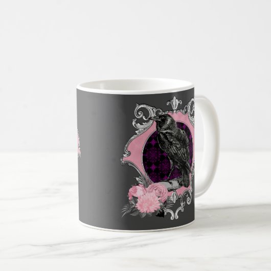 Goth Raven Rose Frame Kaffeetasse (VorderseiteRechts)