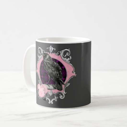 Goth Raven Rose Frame Kaffeetasse (Vorderseite Links)