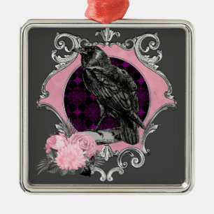Goth Raven Rose Frame Ornament Aus Metall