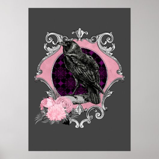 Goth Raven Rose Frame Poster (Vorne)
