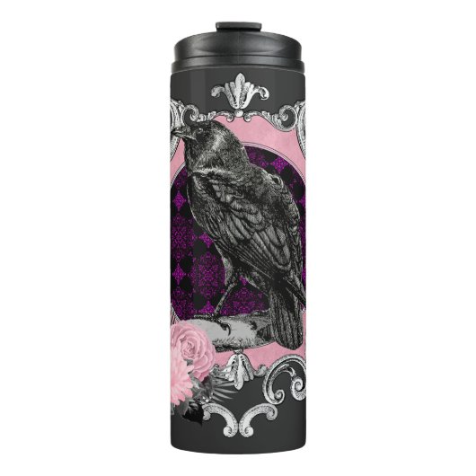 Goth Raven Rose Frame Thermosbecher (Vorderseite)