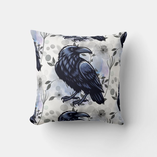 Goth Raven Throw Pillow Kissen (Vorderseite)