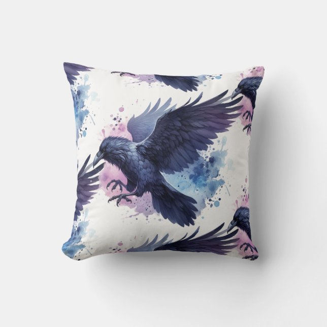 Goth Raven Throw Pillow Kissen (Vorderseite)