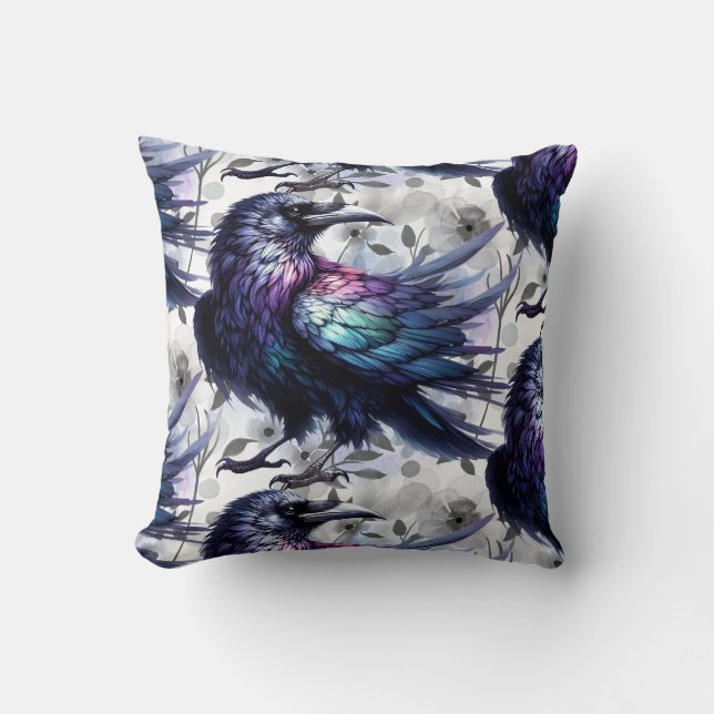 Goth Raven Throw Pillow Kissen (Vorderseite)