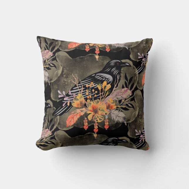 Goth Raven Throw Pillow Kissen (Vorderseite)