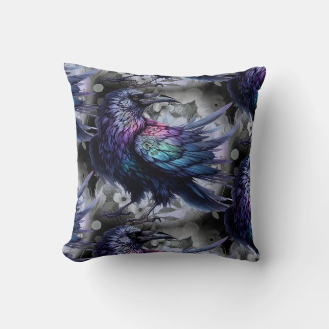 Goth Raven Throw Pillow Kissen (Vorderseite)