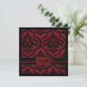 Goth Red Black Damask Hochzeitseinladungen Einladung (Stehend Vorderseite)